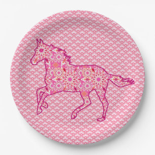 Running Horse Silhouette, Fuchsia and Coral Pink Paper Plate