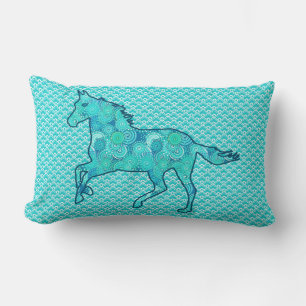 Running Horse Silhouette, Turquoise and Aqua Lumbar Cushion