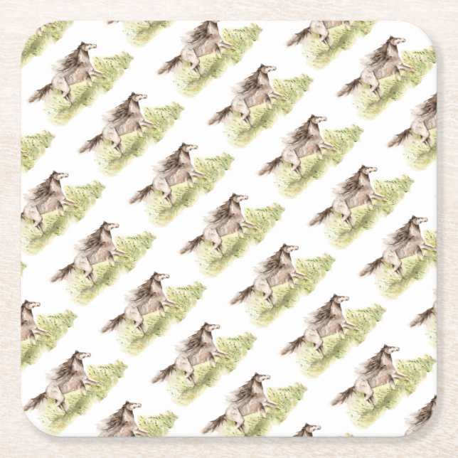 Running Horse Square Paper Coaster (Front)