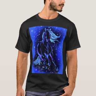 Running Horse T-Shirt Blue Moonlight Starry Night 