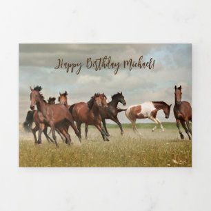 Running Horses birthday greeting  Tri-Fold Card