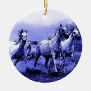 Running Horses & Blue Moonlight Ceramic Ornament