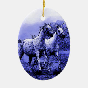 Running Horses & Blue Moonlight Ceramic Tree Decoration