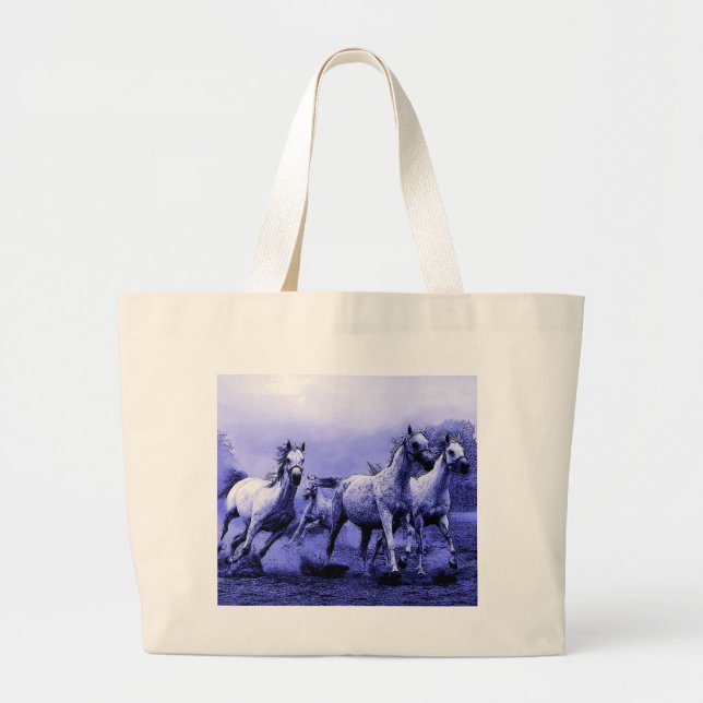Running Horses & Blue Moonlight Large Tote Bag (Front)
