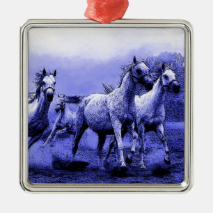 Running Horses & Blue Moonlight Metal Ornament