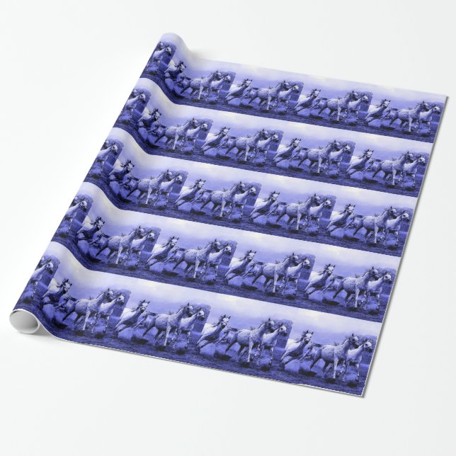 Running Horses & Blue Moonlight Wrapping Paper (Unrolled)