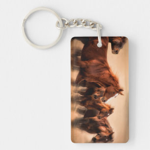 Running horses, blur and flying manes key ring