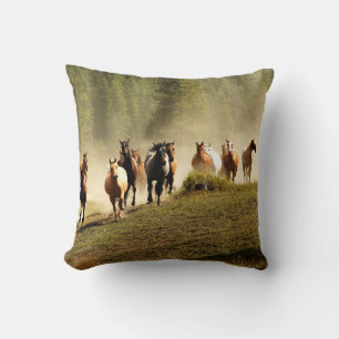 Running horses on Montana ranch Cushion