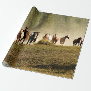 Running horses on Montana ranch Wrapping Paper