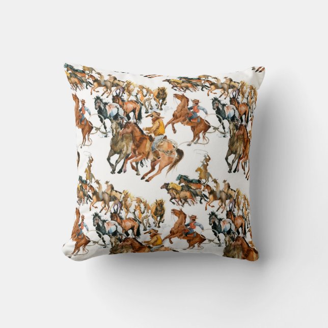 Running horses seamless pattern. American cowboy.  Cushion (Front)