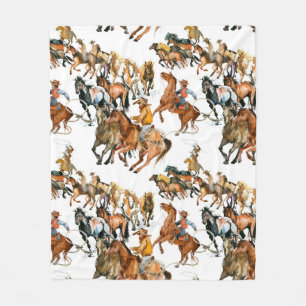 Running horses seamless pattern. American cowboy.  Fleece Blanket