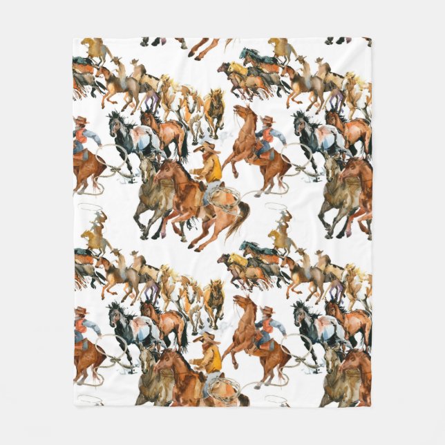 Running horses seamless pattern. American cowboy.  Fleece Blanket (Front)