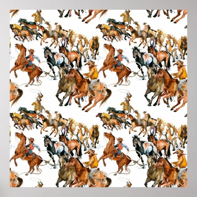 Running horses seamless pattern. American cowboy.  Poster (Front)