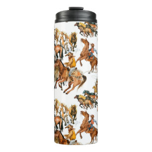 Running horses seamless pattern. American cowboy. Thermal Tumbler