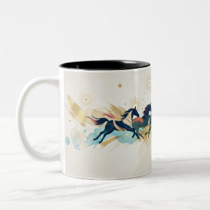 Running Horses Watercolor Gold Abstract Art Two-Tone Coffee Mug