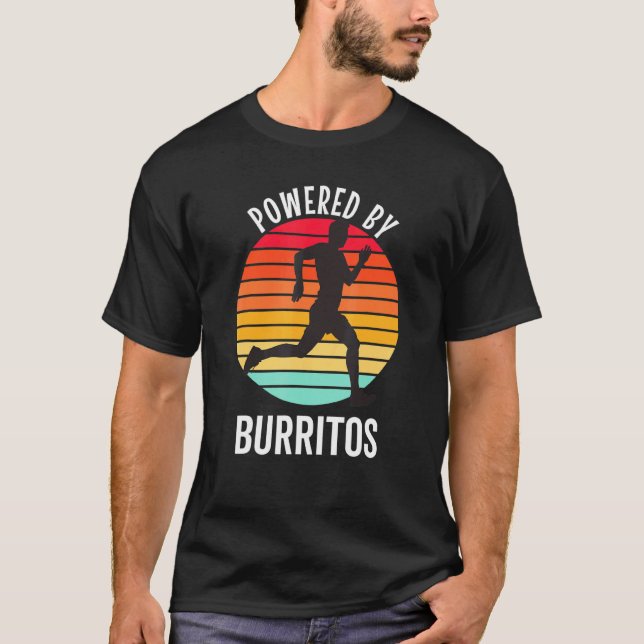 Running Humour Powered By Burritos Track And Field T-Shirt (Front)