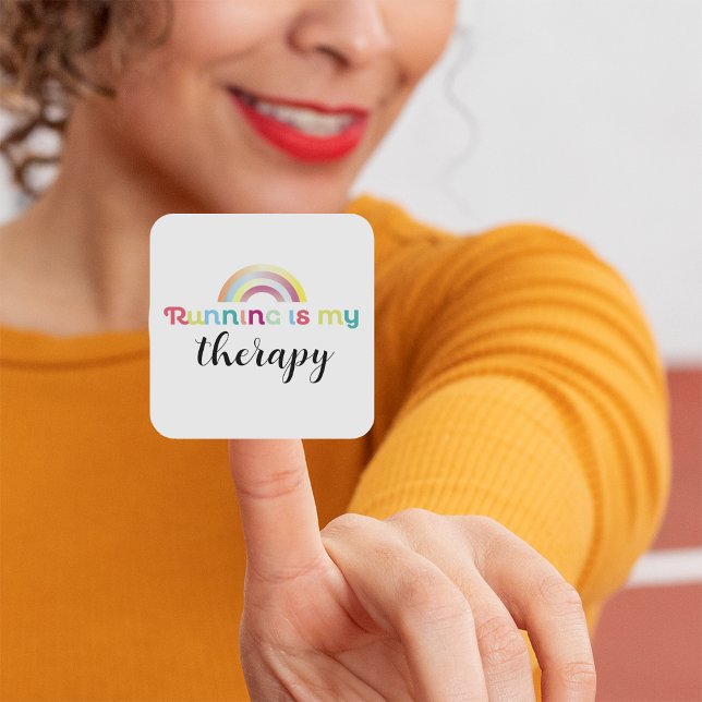 Running Is My Therapy Colourful Rainbow Graphic Square Sticker (Creator Uploaded)