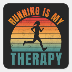 Running is my therapy funny exercise gift square sticker