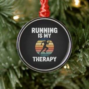 Running Is My Therapy Metal Ornament