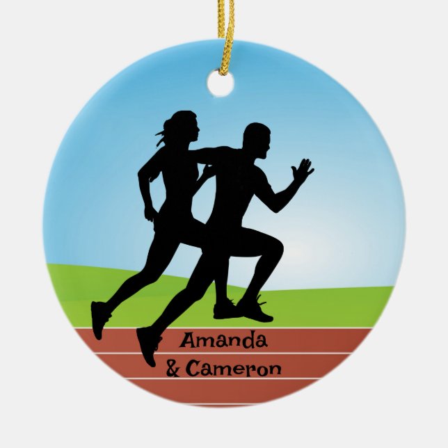 Running Jogging Couple Design Ornament (Front)