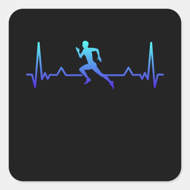Running Jogging Fitness Heartbeat Gift Square Sticker (Front)