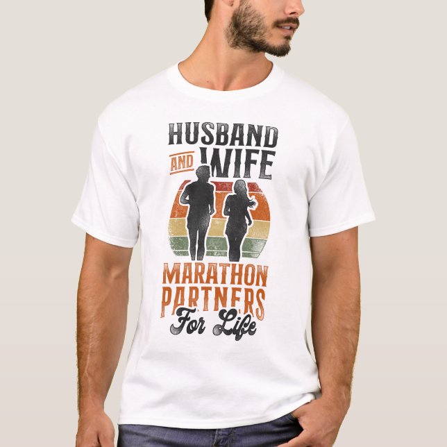 Running Jogging Husband & Wife Marathon Partners T-Shirt (Front)