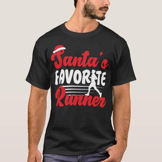 Running Jogging Santa's Favourite Runner Christmas T-Shirt (Front)