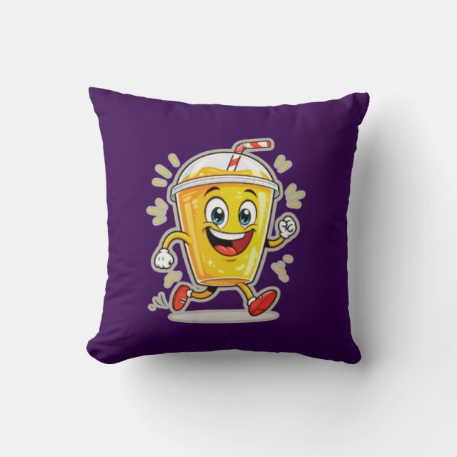 **Running Juice Cup Cartoon – Fun Street Drink Cha Cushion (Front)