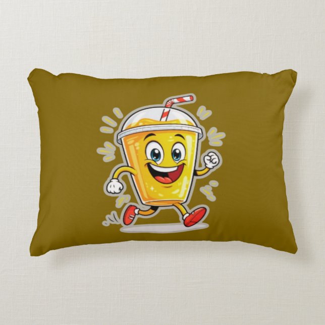 **Running Juice Cup Cartoon – Fun Street Drink Cha Decorative Cushion (Front)