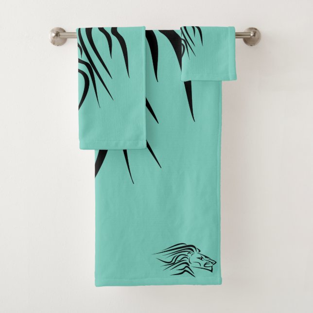 Running Lion Turquoise Bath Towels - Your Colours (Insitu)
