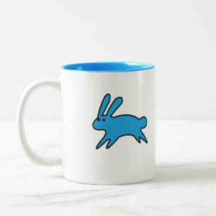 Running Little Blue Bunny   Two-Tone Coffee Mug