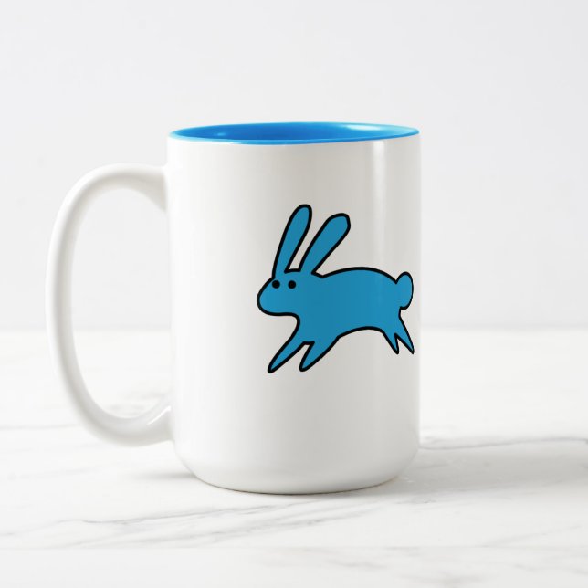 Running Little Blue Bunny   Two-Tone Coffee Mug (Left)