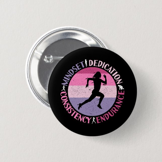 Running Mindset - Girly Runner Endurance Quote 6 Cm Round Badge (Front & Back)