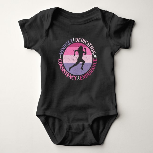 Running Mindset - Girly Runner Endurance Quote Baby Bodysuit (Front)