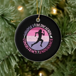 Running Mindset - Girly Runner Endurance Quote Ceramic Ornament