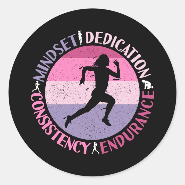 Running Mindset - Girly Runner Endurance Quote Classic Round Sticker (Front)
