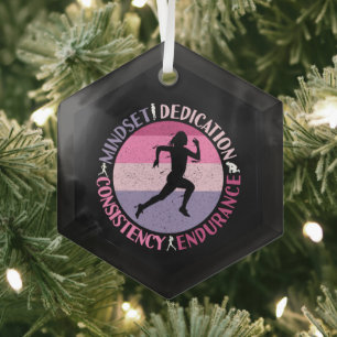 Running Mindset - Girly Runner Endurance Quote Glass Tree Decoration