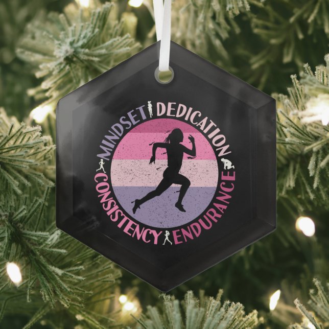 Running Mindset - Girly Runner Endurance Quote Glass Tree Decoration (Insitu)