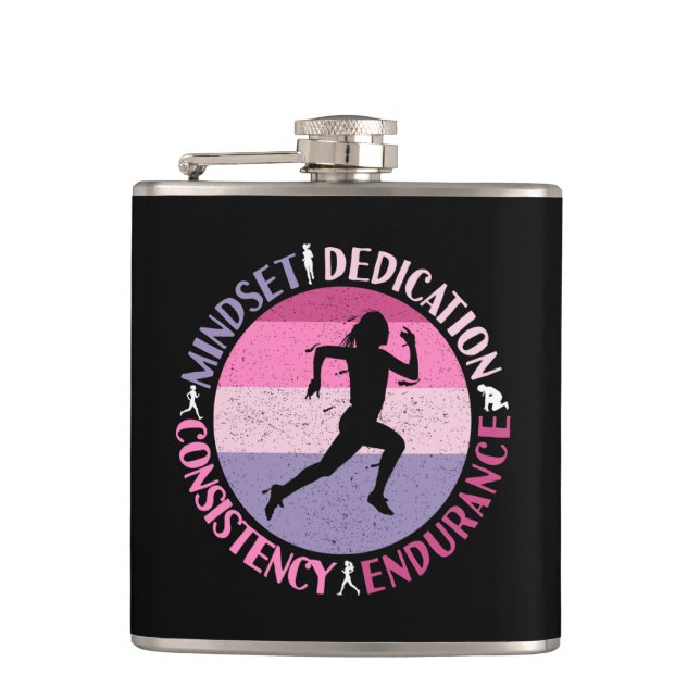 Running Mindset - Girly Runner Endurance Quote Hip Flask (Front)