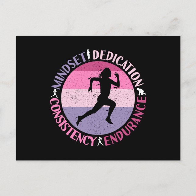 Running Mindset - Girly Runner Endurance Quote Postcard (Front)