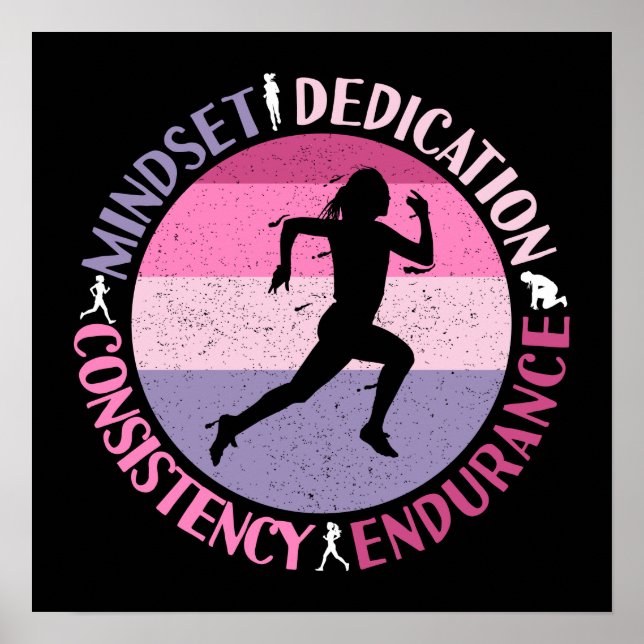 Running Mindset - Girly Runner Endurance Quote Poster (Front)
