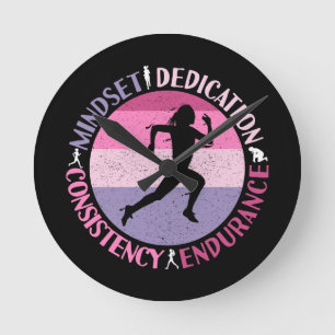 Running Mindset - Girly Runner Endurance Quote Round Clock