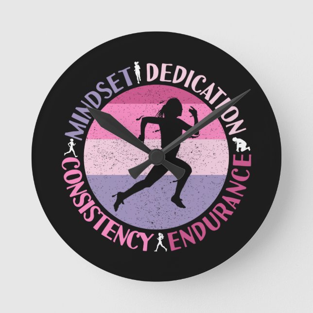 Running Mindset - Girly Runner Endurance Quote Round Clock (Front)