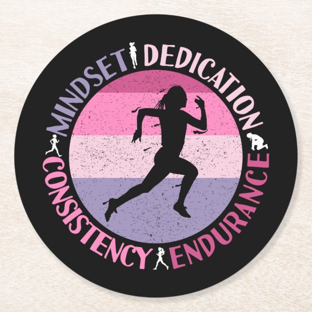 Running Mindset - Girly Runner Endurance Quote Round Paper Coaster (Front)