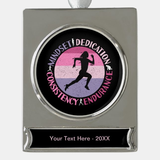 Running Mindset - Girly Runner Endurance Quote Silver Plated Banner Ornament (Front)