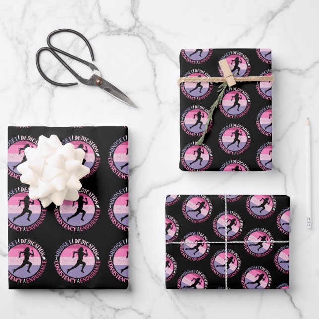 Running Mindset - Girly Runner Endurance Quote Wrapping Paper Sheet (Front)