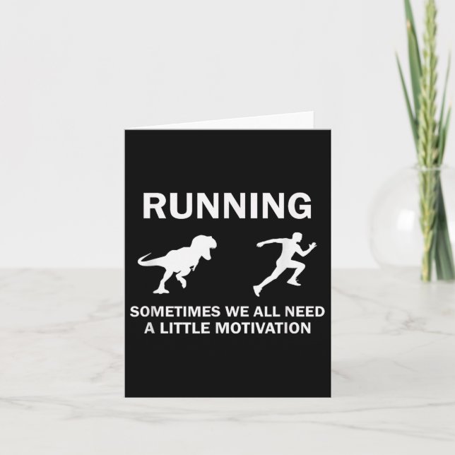 Running Motivation Raptor Chase Funny Dinosaur  Card (Front)