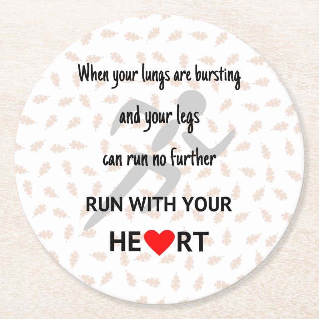 Running motivational sports quote round paper coaster (Front)