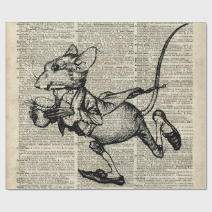 Running Mouse Stencil On Old Dictionary Page Wrapping Paper