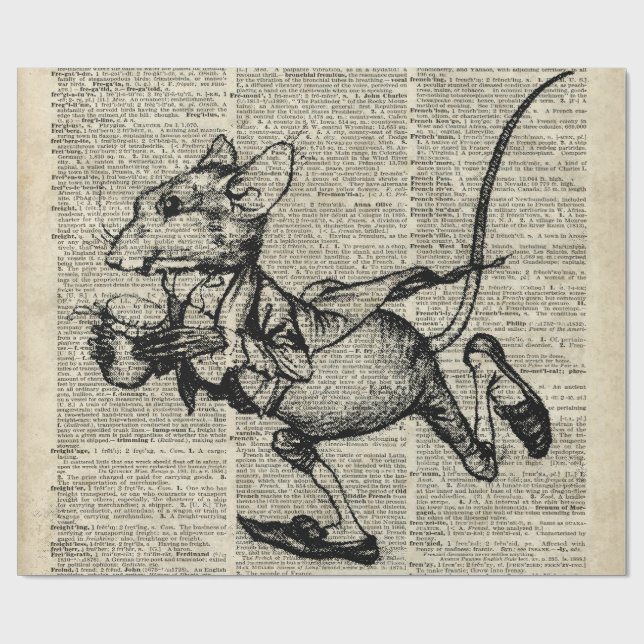 Running Mouse Stencil On Old Dictionary Page Wrapping Paper (Flat)